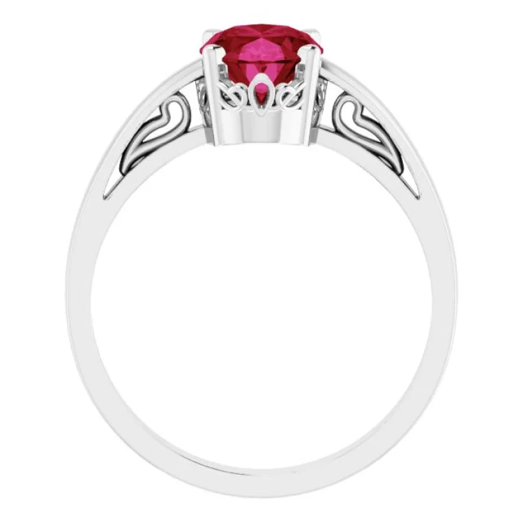 women’s silver wedding ring-14K White Lab-Grown Ruby Ring