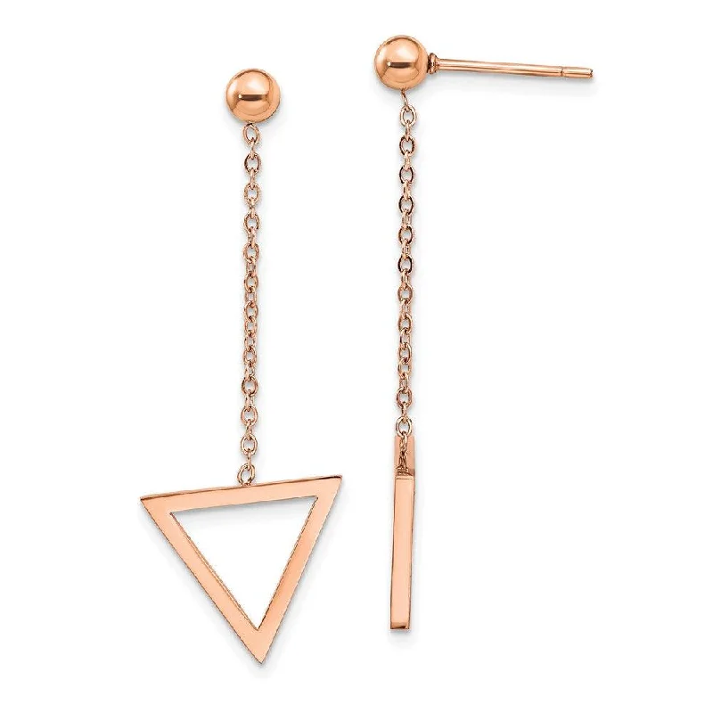 women’s infinity earrings-Stainless Steel Polished Rose IP-plated Triangle Post Dangle Earrings