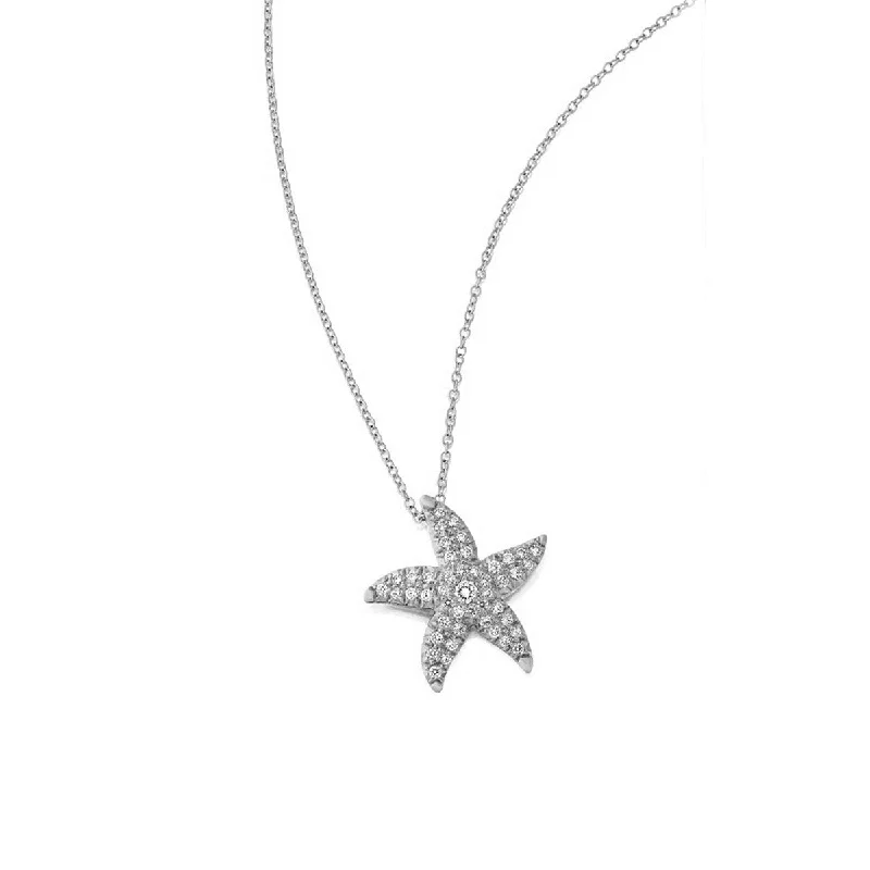 women’s birthstone pendant necklace-Platinum Diamond Starfish Pendant Necklace