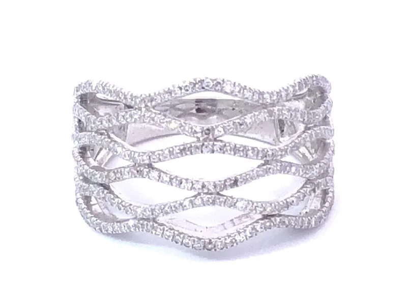 Wavy Multi Row Diamond Ring 14k White Gold