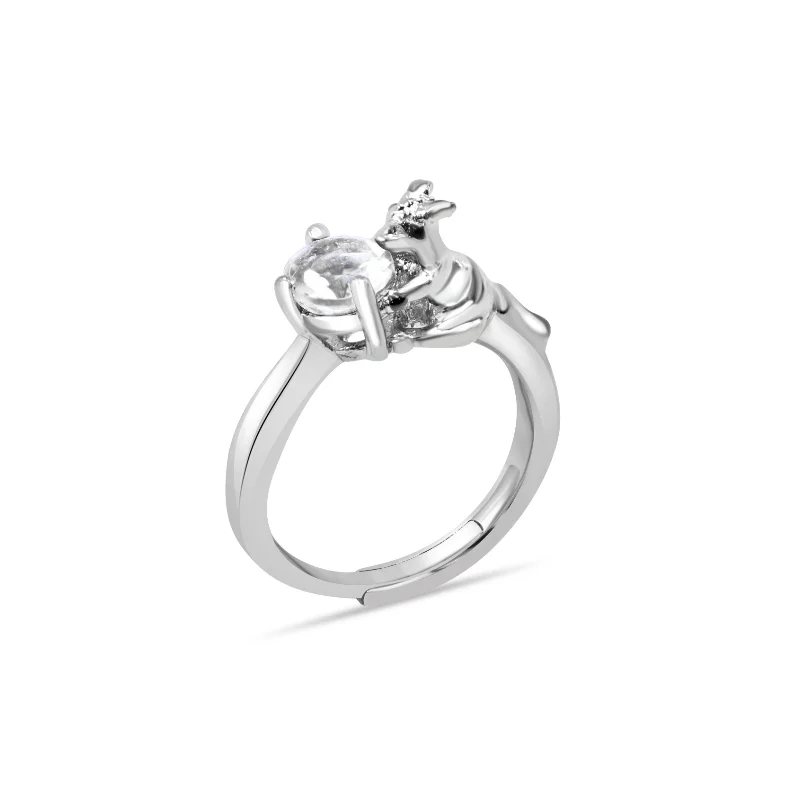 women’s silver gemstone ring-Australian Kangaroo 925 Silver Ring With White AD