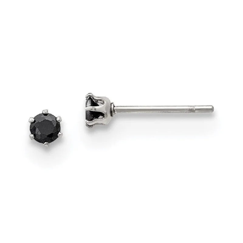 women’s yellow gold earrings-Stainless Steel Polished 3mm Black Round CZ Stud Post Earrings