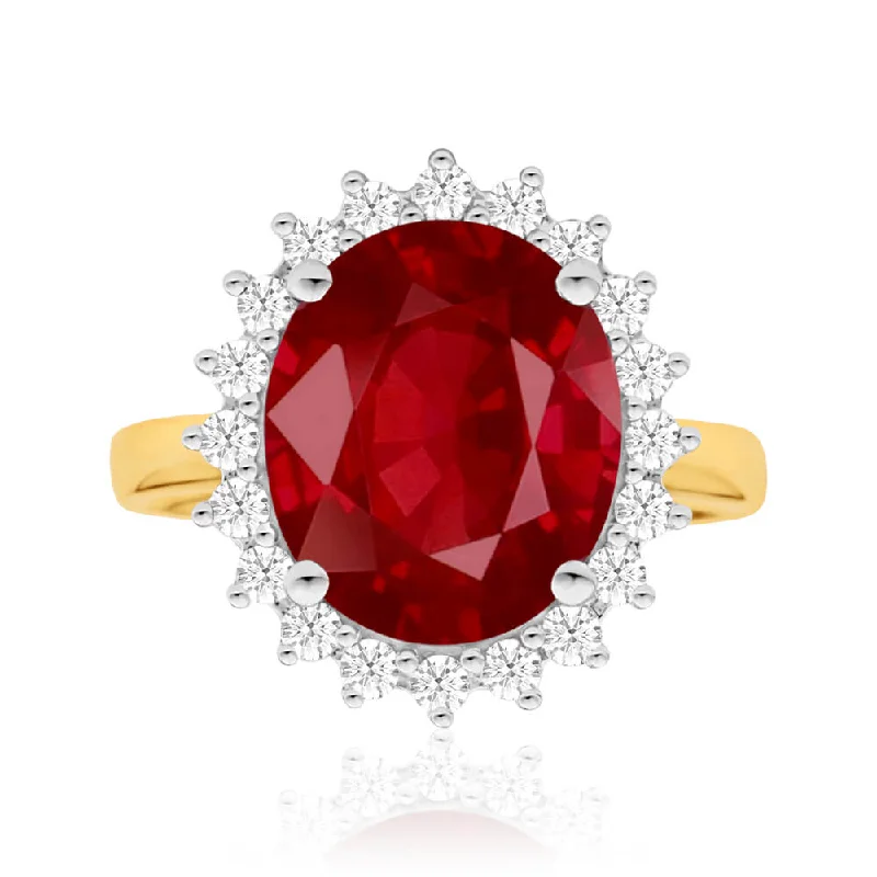 9ct Yellow Gold 8ct Natural Enhanced Ruby and 1/2 Carat Diamond Ring