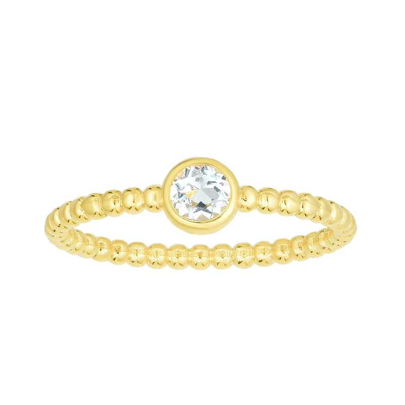 women’s platinum ring-14kt Gold Size-7 Yellow Finish 4.5mm Polished Beaded Ring  with  4mm Round Aquamarine