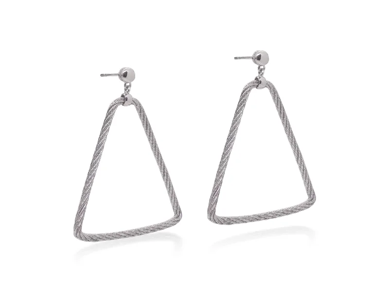 women’s long dangling earrings-ALOR Grey Cable Open Triangle Drop Earrings with 18kt Gold