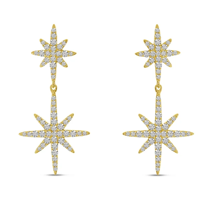 women’s gemstone earrings-DIAMOND DOUBLE STARBURST EARRINGS E10428