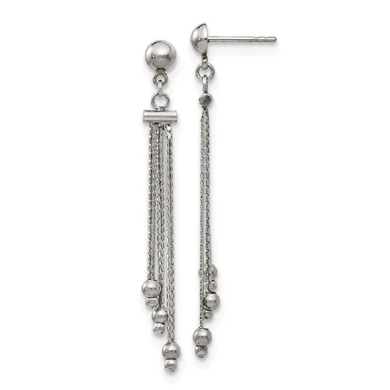 women’s flower stud earrings-Stainless Stele Polished Beaded Chain Post Dangle Earrings