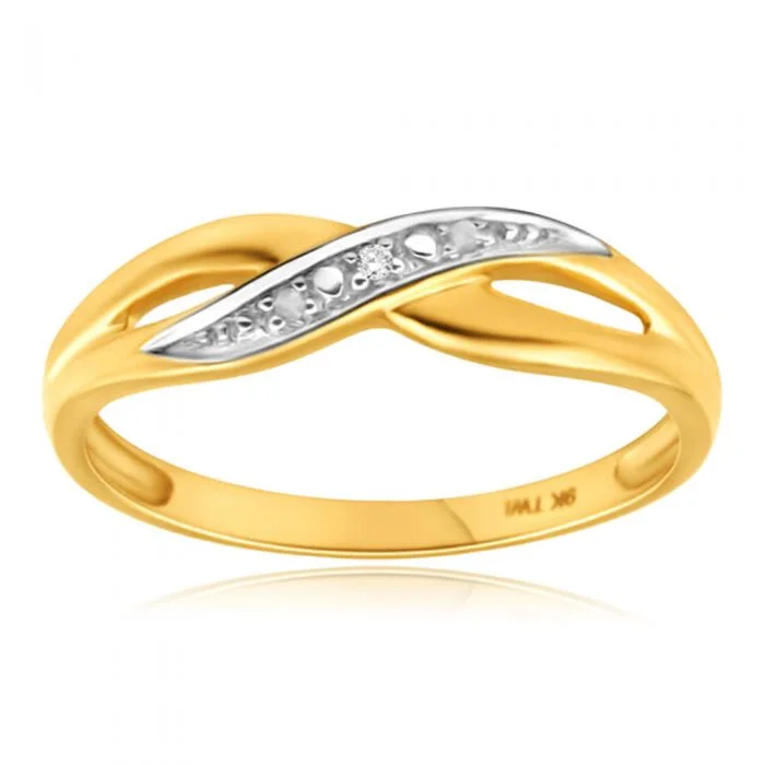 9ct Yellow Gold Crossover Diamond Ring