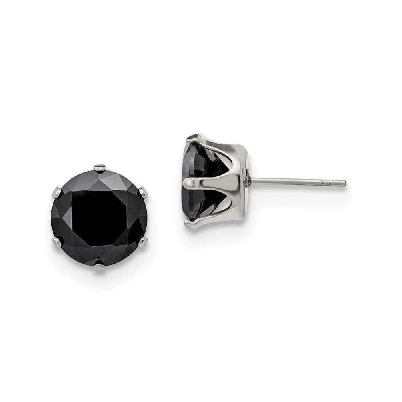 women’s elegant earrings-Stainless Steel Polished 10mm Black Round CZ Stud Post Earrings