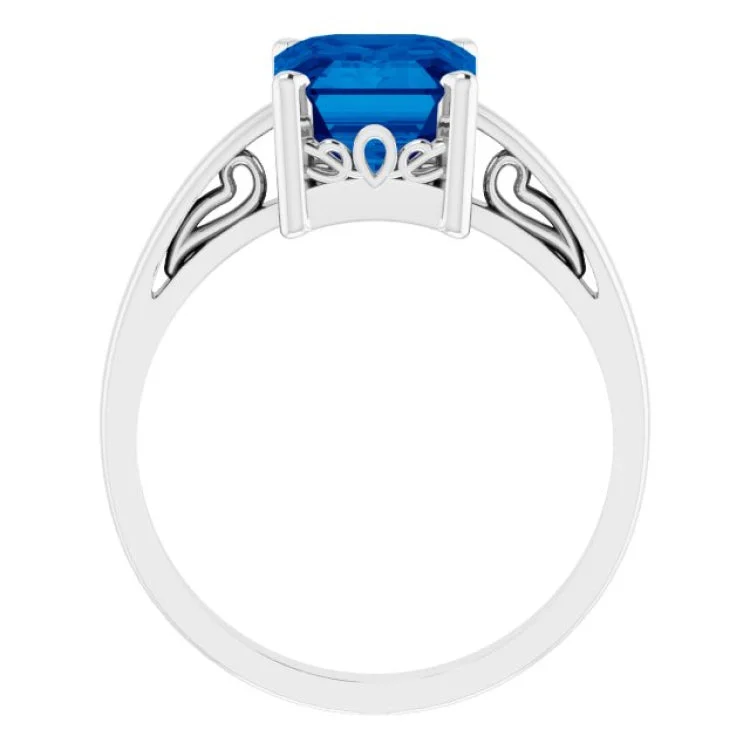 women’s handmade rings-14K White Lab-Grown Blue Sapphire Scroll Setting® Ring