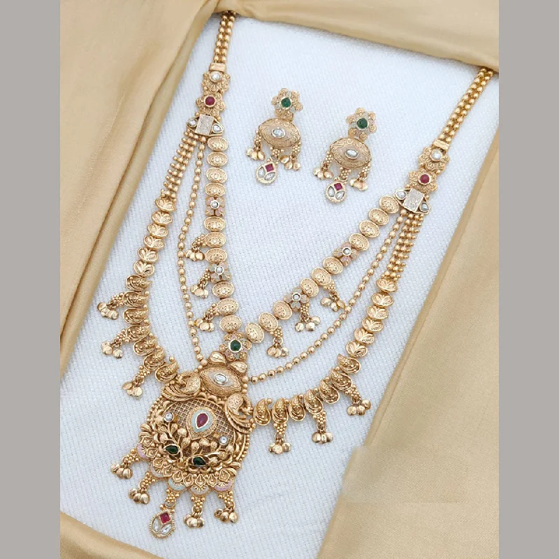 women’s vintage necklace-Akruti Collection Gold Plated Kundan Stone And Meenakari Long Necklace Set