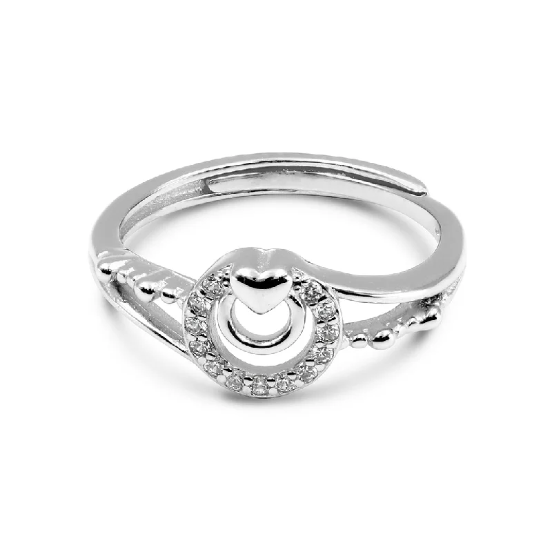 women’s handmade rings-Zarkan Heart Double Loop Pure Silver Ring