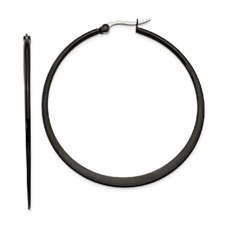 women’s silver hoop earrings-Stainless Steel Black IP plated 55mm Hoop Earrings