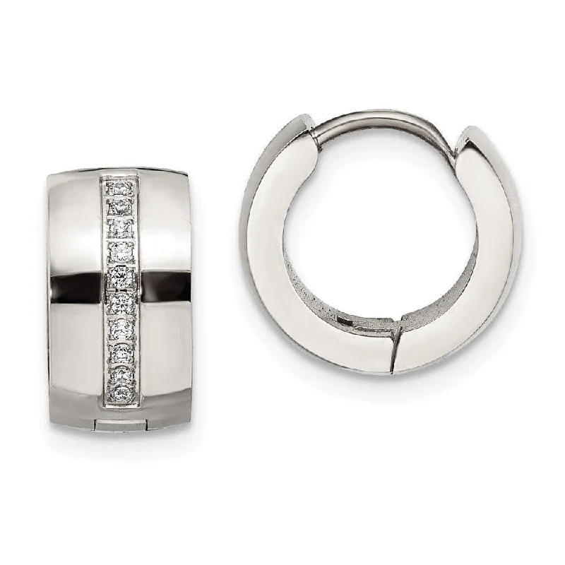 women’s classic stud earrings-Stainless Steel Polished with Preciosa Crystal 7mm Hinged Hoop Earrings