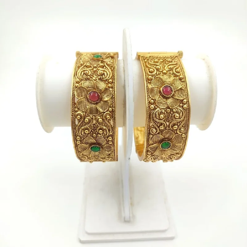 women’s classic engagement rings-women’s ruby bracelet-Akruti Collection Gold Plated Pota Stone Openable Bangle Set