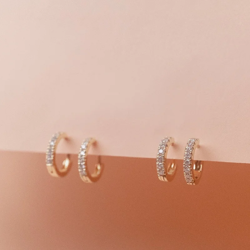 women’s oversized earrings-Diamond Huggie Hoop Earrings, Solid 14k Gold, Single / Pair