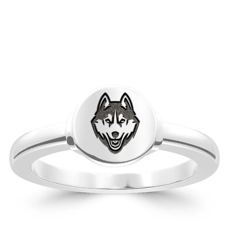 women’s princess cut ring-UCONN Logo Engraved Ring in Sterling Silver