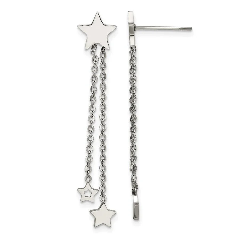 women’s circular earrings-Stainless Steel Polished Stars Post Dangle Earrings