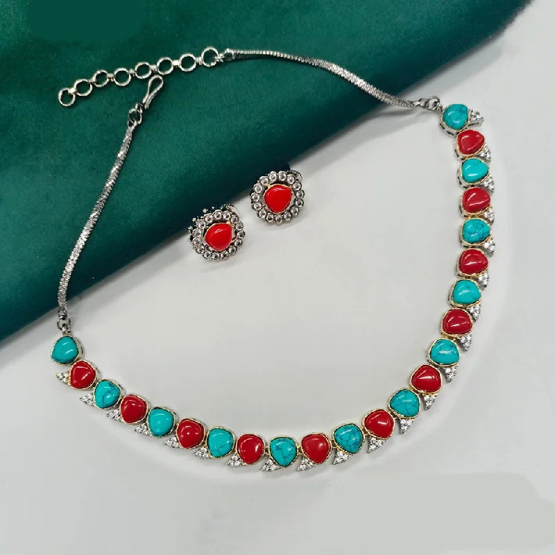 women’s jade necklace-Royal Kundan Jewellery Silver Plated Druzy Stone Necklace Set