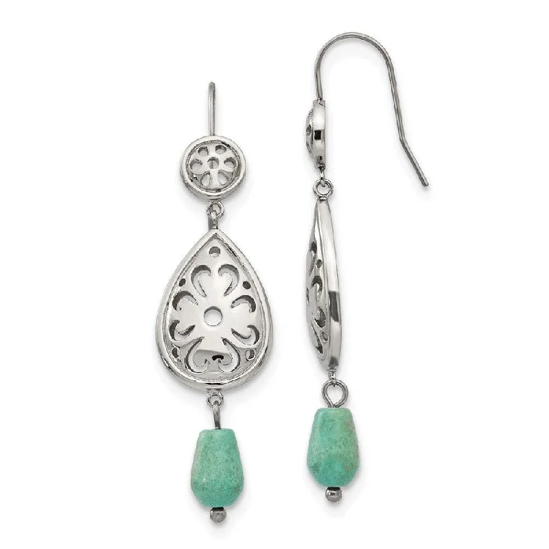 women’s colored gemstone earrings-Stainless Steel Polished Imi. Turquoise Shepherd Hook Earrings