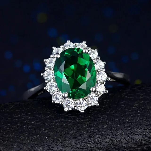 women’s multi-color rings-Hallmark Silver Green American Diamond Oval Shape Ring