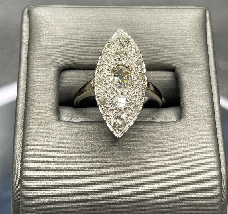 Antique 14 Karat White Gold Diamond Ring European And Miner Cuts Stunning Cluster Cocktail Estate Jewelry