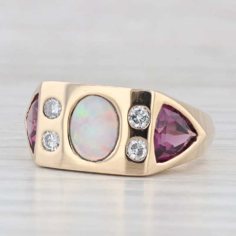 Opal Rhodolite Garnet Diamond Ring 14k Yellow Gold Size 7