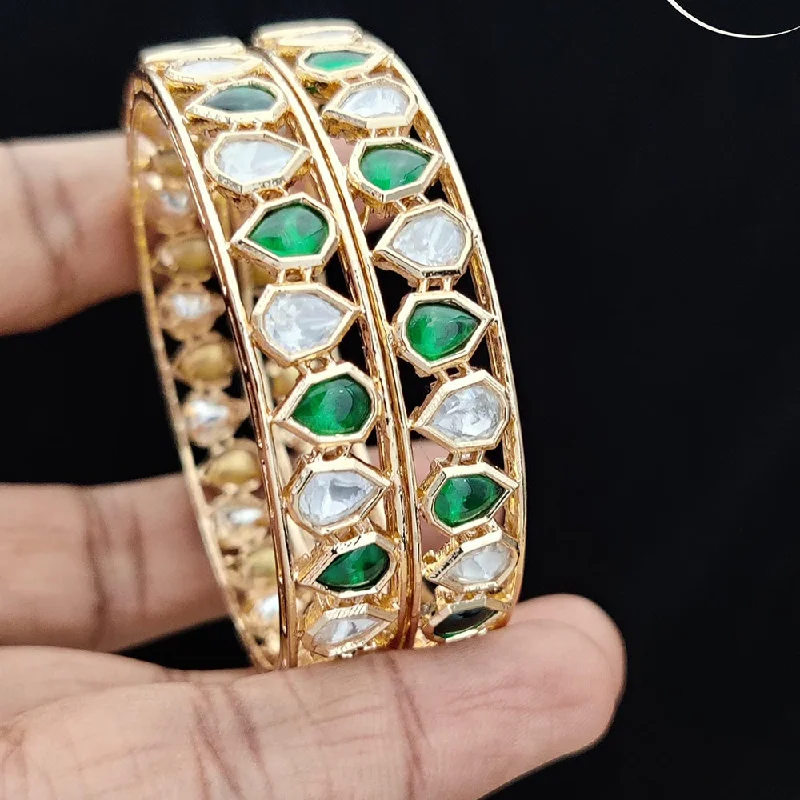 women’s emerald-cut engagement rings-women’s enamel bracelet-Jewel Addiction Gold Plated Kundan Stone Bangle Set