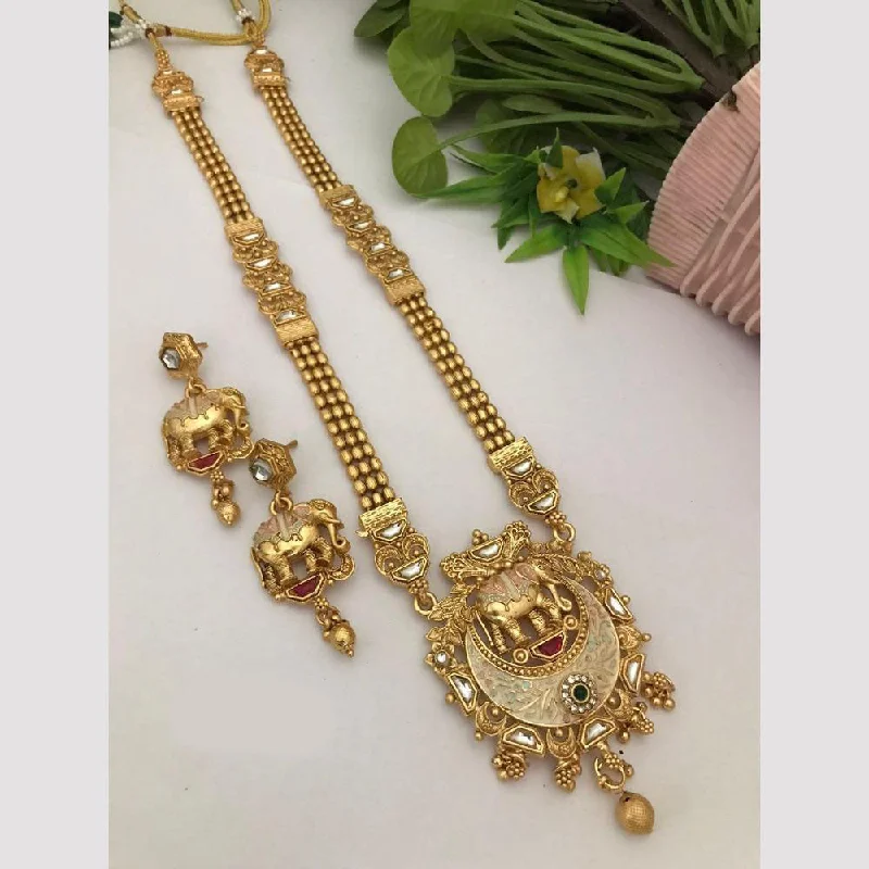 women’s dainty necklace-FS Collection Gold Plated Kundan Stone And Meenakari Necklace Set