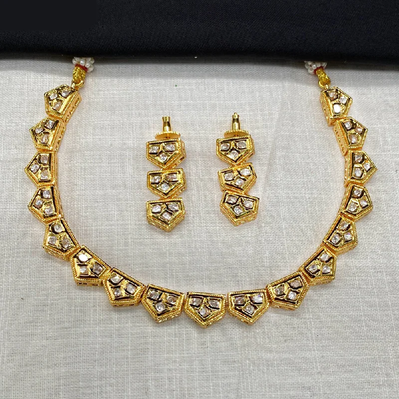 women’s infinity gold necklace-Royal Kundan Jewellery Gold Plated Crystal Stone Necklace Set