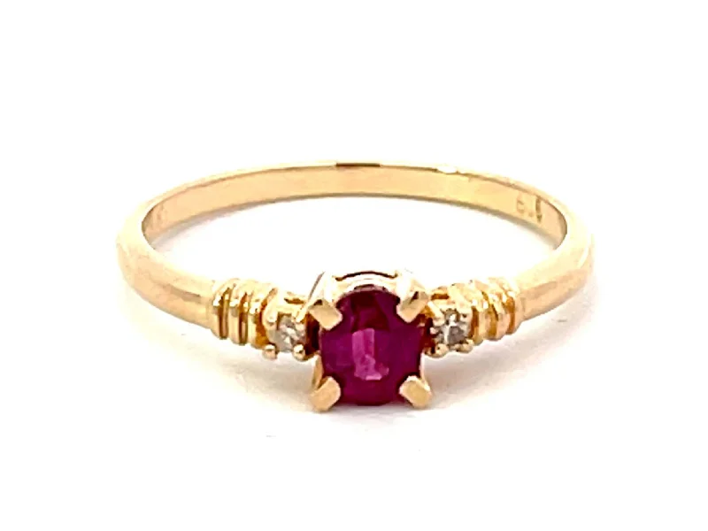 Oval Ruby Diamond Ring in 14k Yellow Gold