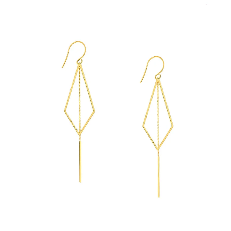 women’s drop earrings-14K Gold Kite Earrings with Chain Drape on Fish Hook