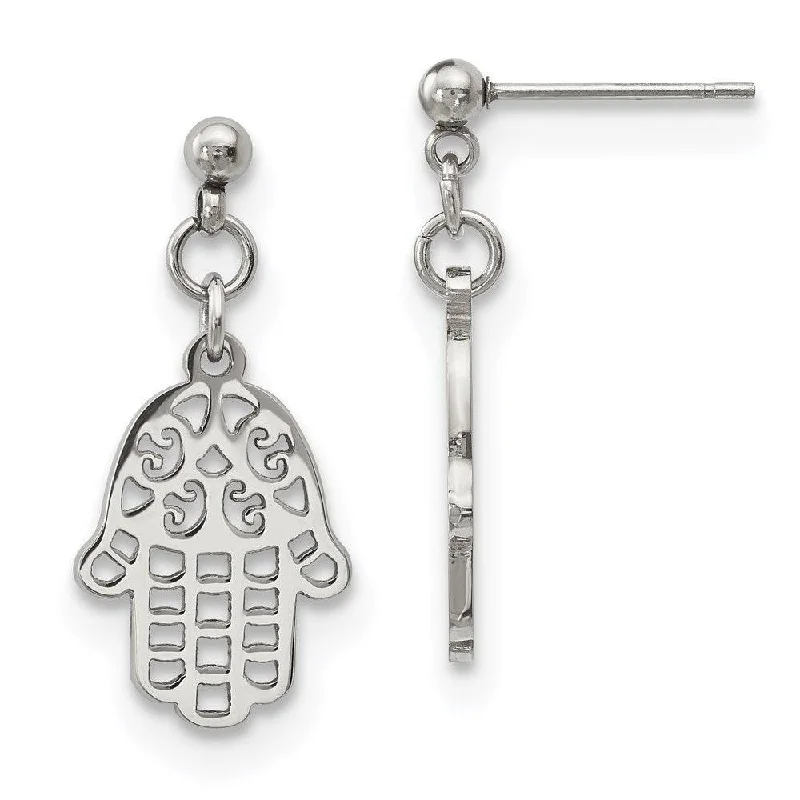 women’s butterfly stud earrings-Stainless Steel Polished Chamseh/Hamsa Post Dangle Earrings