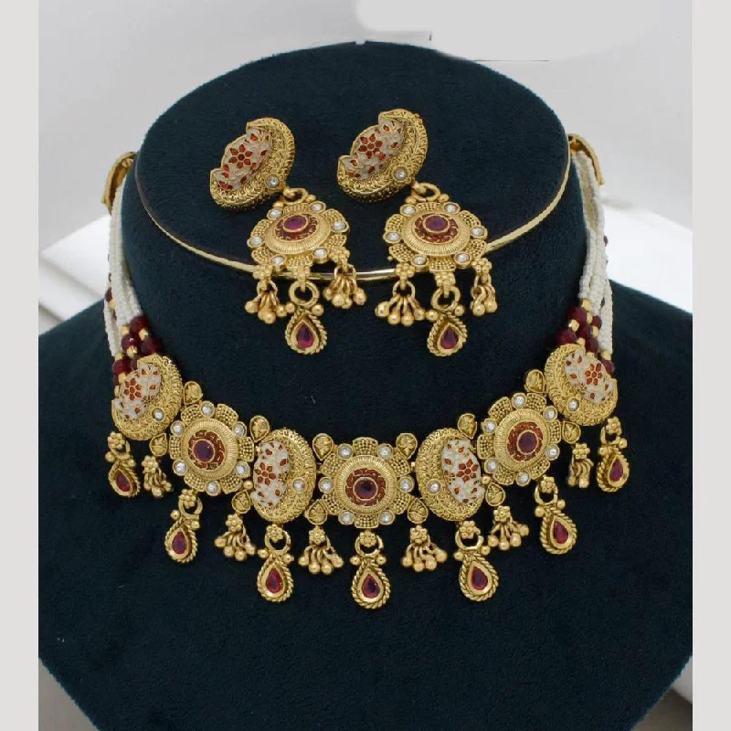 women’s modern necklace-Manisha Jewellery Gold Plated Pota Stone And Beads Meenakari Necklace Set