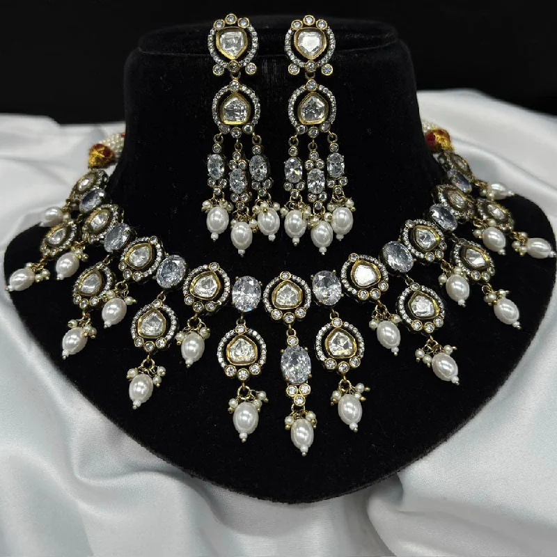 women’s gold bar necklace-Royal Kundan Jewellery Gold Plated Polki Kundan And Pearls Choker Necklace Set