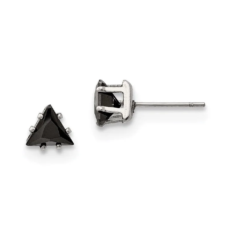 women’s stud earrings-Stainless Steel Polished 6mm Black Triangle CZ Stud Post Earrings