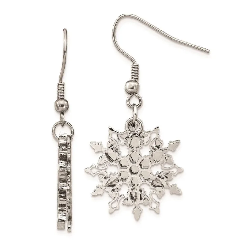 women’s gold stud earrings-Stainless Steel Polished Snowflake Dangle Earrings