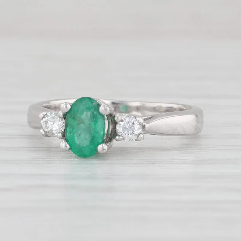 0.47ctw Oval Emerald Diamond Ring 14k White Gold Size 3.5