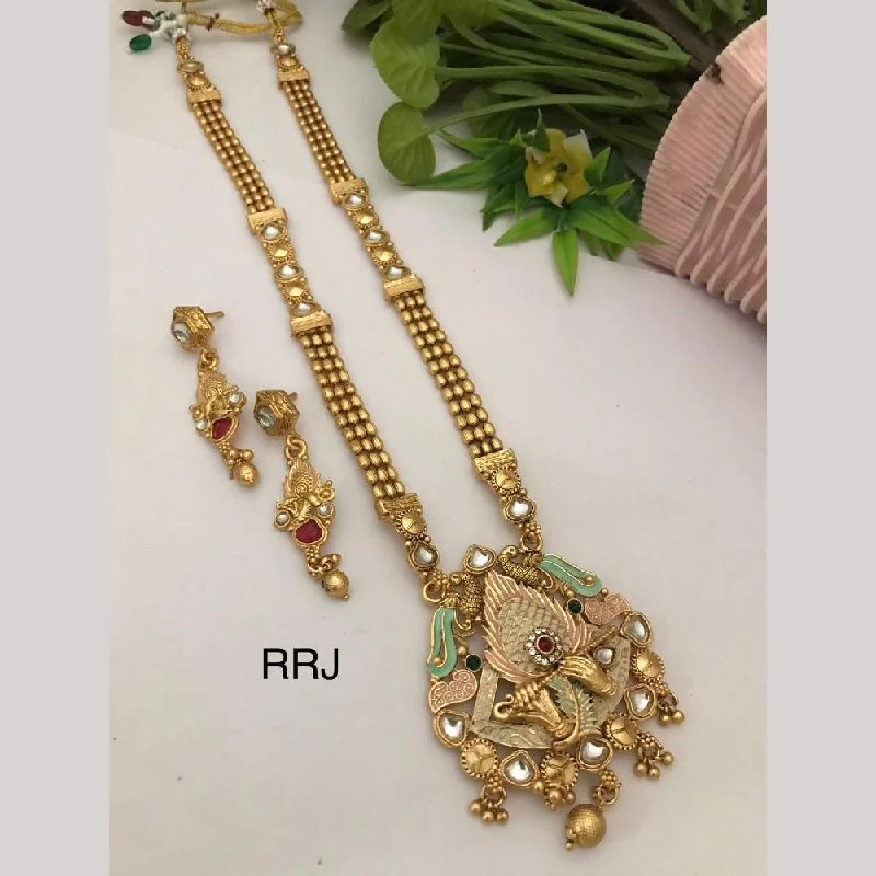 women’s modern necklace-FS Collection Gold Plated Kundan Stone And Meenakari Necklace Set