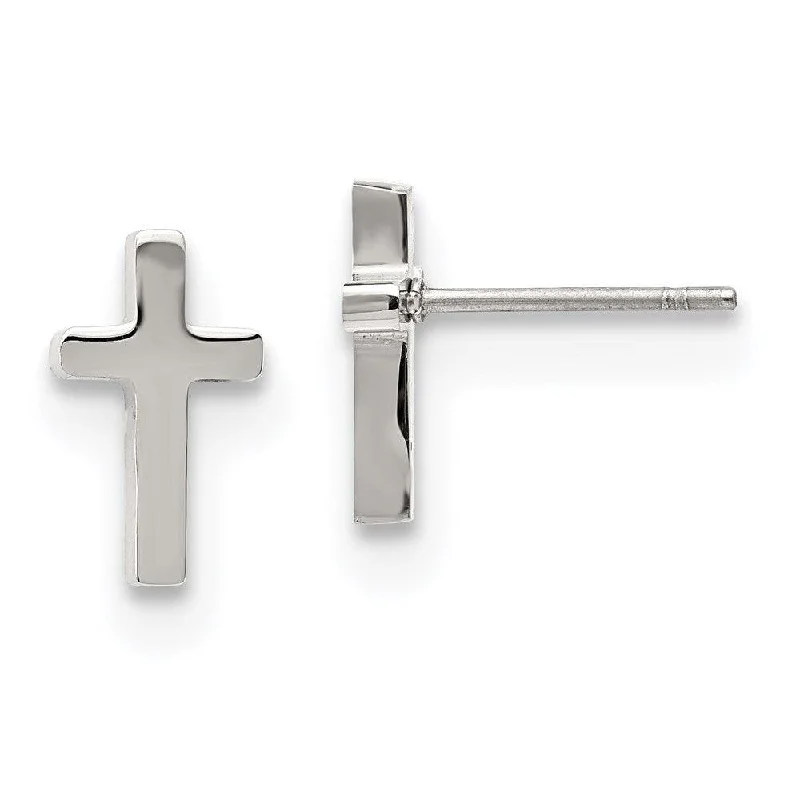 women’s art deco earrings-Stainless Steel Polished Cross Post Earrings