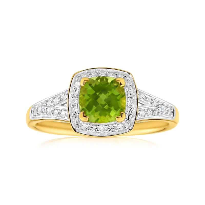 9ct Yellow Gold 1.13ct Peridot Diamond Ring