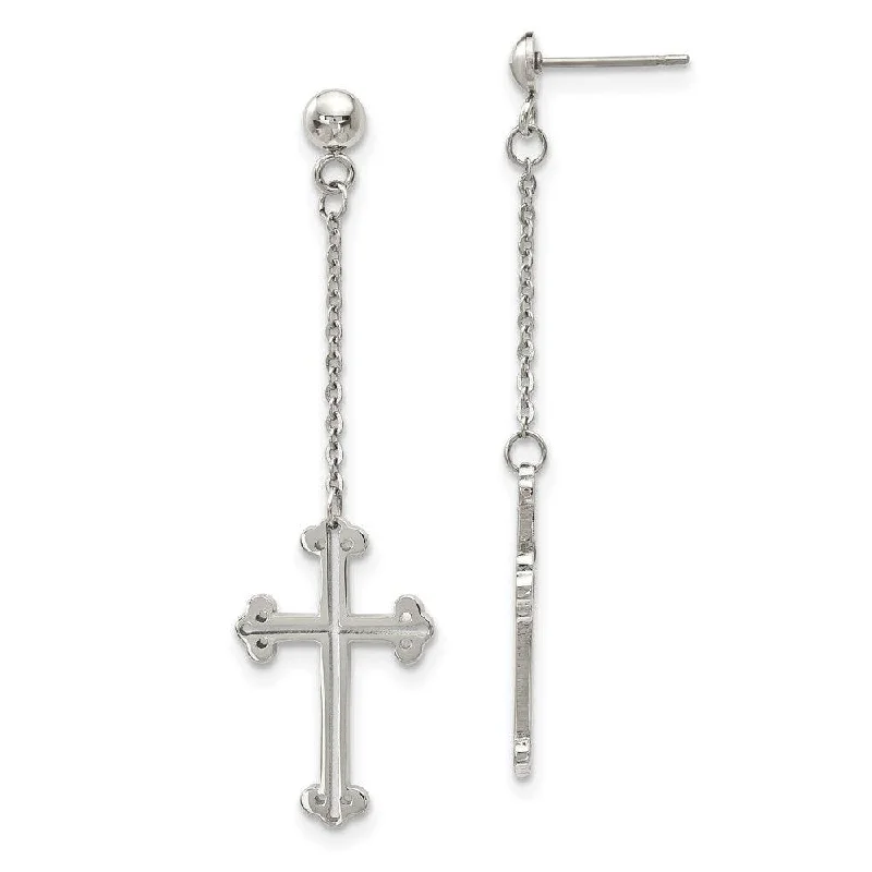 women’s hoop earrings-Stainless Steel Polished Cross Post Dangle Earrings