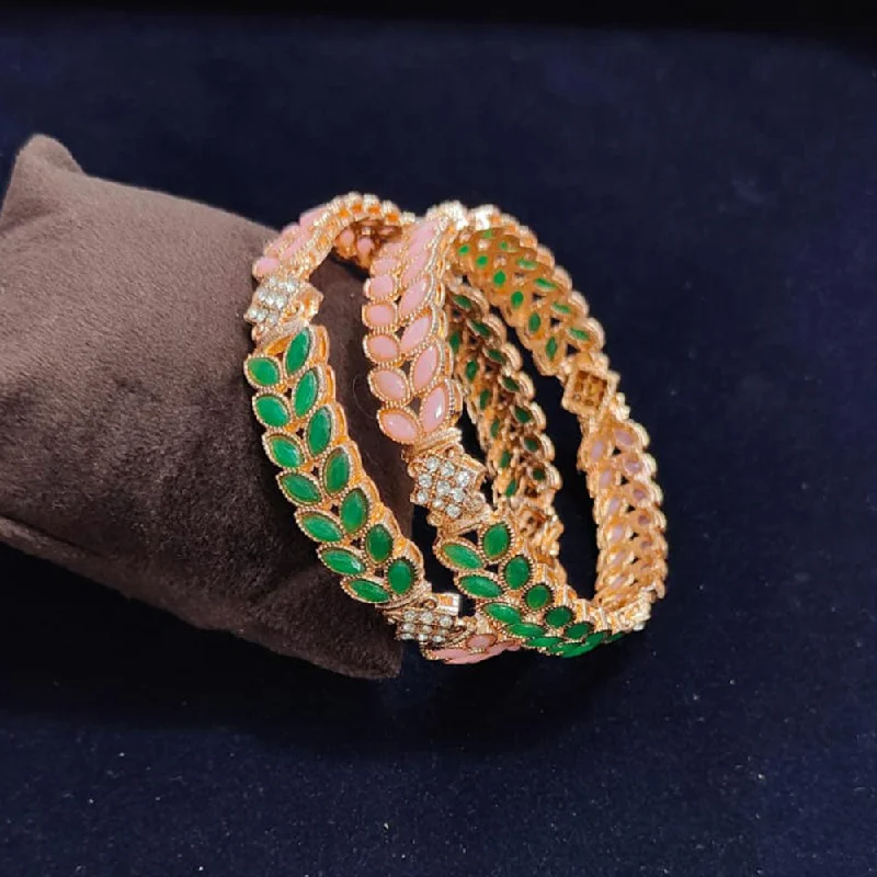 women’s unique engagement rings-women’s beaded bracelet-Pooja Bangles Gold Plated Austrian Stone Bangles Set