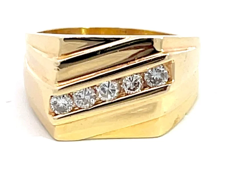 Mens Brilliant Cut 5 Diamond Ring in 14k Yellow Gold