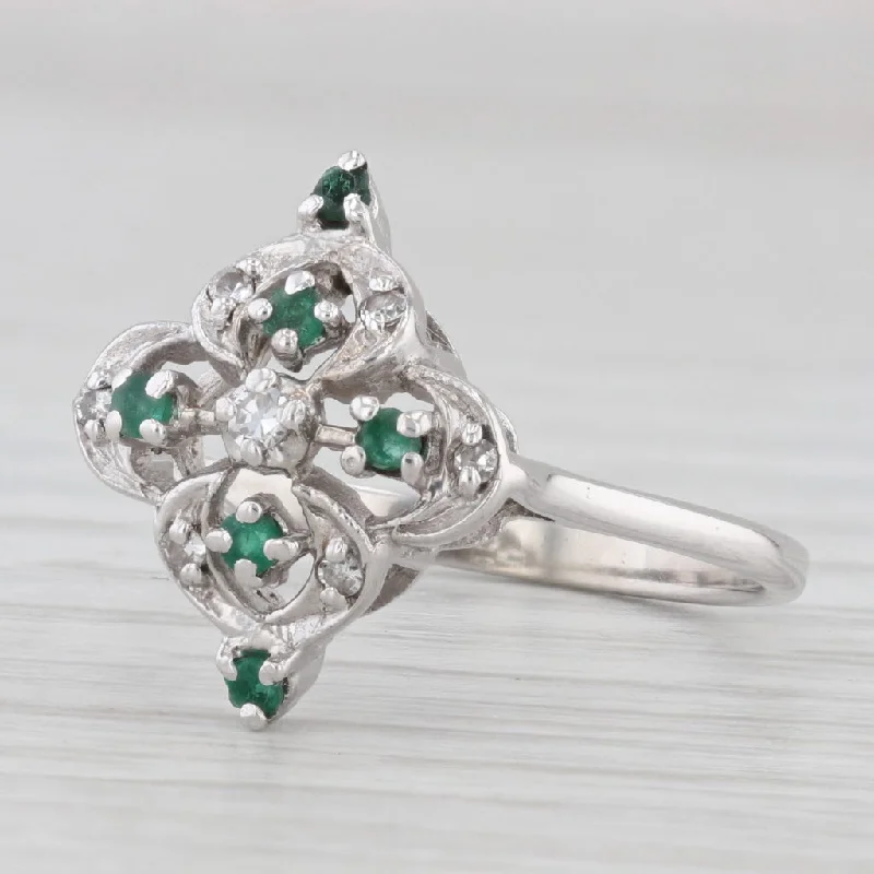 0.16ctw Emerald Diamond Ring 10k White Gold Size 8.25 Vintage