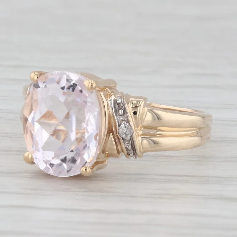 3.57ctw Oval Pink Kunzite Diamond Ring 14k Yellow Gold Size 7