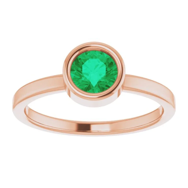 women’s gemstone engagement rings-14K Rose 5.5 mm Natural Emerald Ring