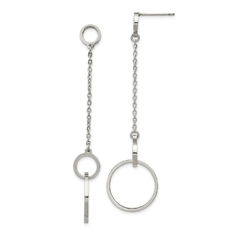 women’s classic stud earrings-Stainless Steel Polished Circle Post Dangle Earrings