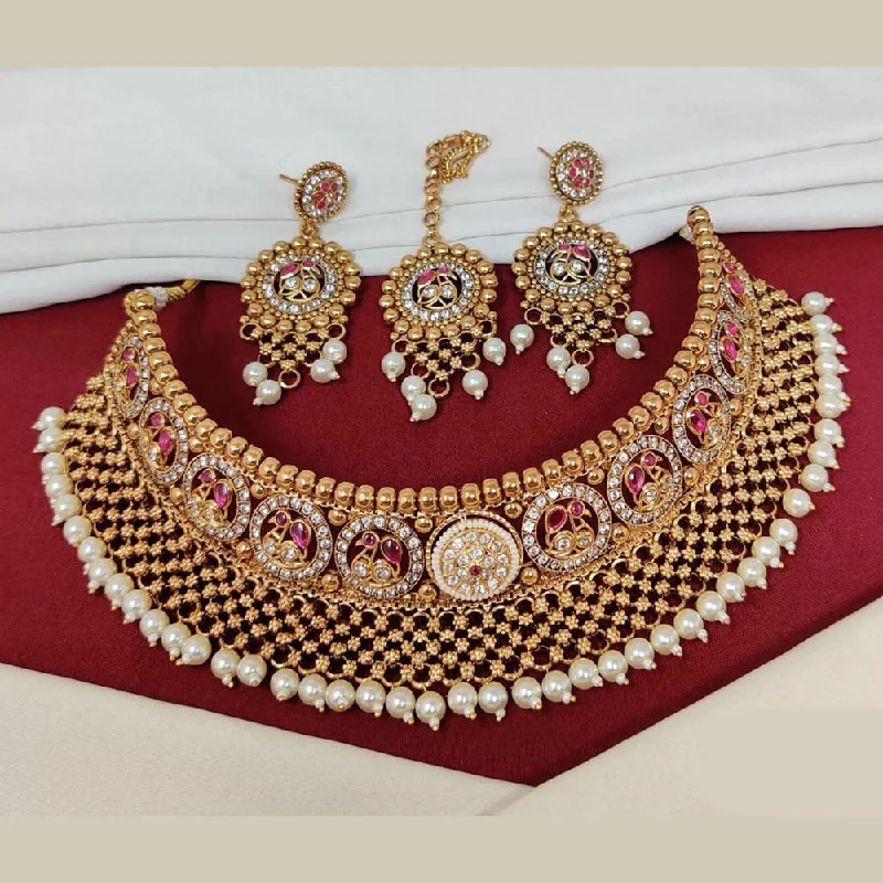 women’s diamond heart necklace-Manisha Jewellery Gold Plated Pota Stone And Pearls Choker Necklace Set