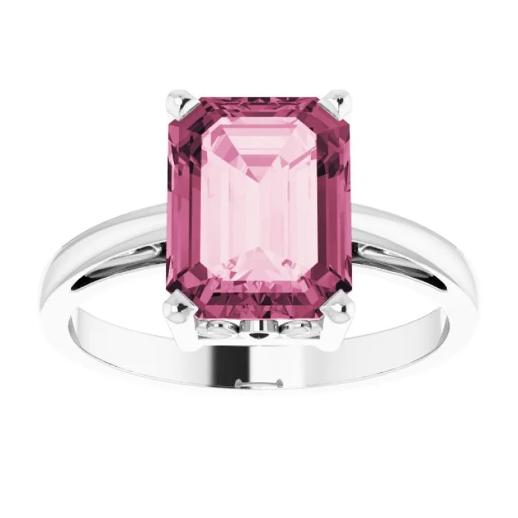 women’s fine jewelry rings-14K White Natural Pink Tourmaline Scroll Setting® Ring